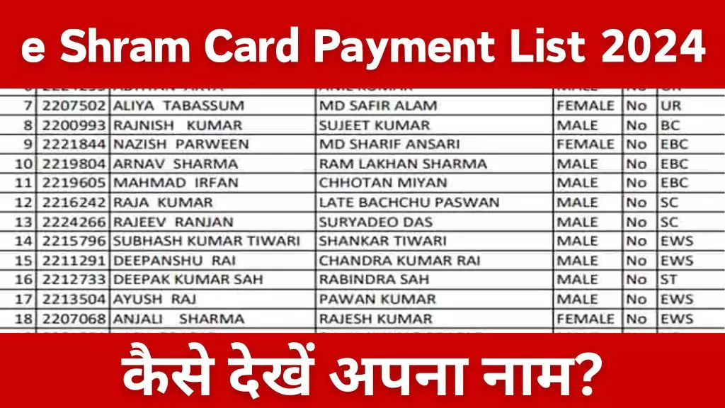 e Shram Card Payment List 2024